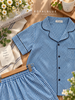 Lửng pijama karo chất cotton mềm, xanh dương