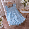 Đùi cổ vuông cotton, hoa xanh