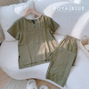 Bộ dài linen cổ xẻ V phong cách, xanh rêu