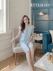 Lửng cổ tim viền ren mango, xanh hoa hồng