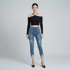 Quần jean skinny LOREN lửng rách kiểu tua xanh B5527