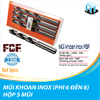 MŨI KHOAN INOX KÍCH THƯỚC PHI 6 - 6.5 - 7 - 7.5 - 8 (HỘP 5 MŨI) MŨI KHOAN INOX FBF CAO CẤP CHẤT LƯỢNG