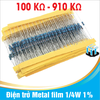 [ 100K - 910K ] Điện trở Metal film 1/4W 1% 5 vạch màu