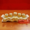 Bộ kỷ ngai 5 chén sen men rạn đắp nổi dát vàng 24k cao cấp