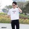 H01-T7 Áo thun nam form rộng HI New York ACT Trắng