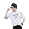 H01-T7 Áo thun nam form rộng HI New York ACT Trắng