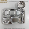 Khay ăn inox 6 ngăn / khay cơm inox 6 ngăn có nắp nhựa