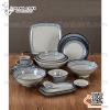 Bộ bát đĩa melamine, chén dĩa melamine vuông hoa văn Blueline, bộ phíp sóng xanh
