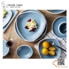 Bộ bát đĩa phíp hai màu trắng xanh trời, bộ chén dĩa melamine phong cách biển xanh