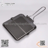 Đĩa nướng gang hình vuông 22x22cm có tay cầm inox, đĩa nướng thịt bít tết