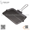Chảo gang nướng hình chữ nhật 20x35cm,Đĩa nướng gang có tay cầm inox, đĩa nướng thịt bít tết