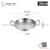 Chảo inox hai quai tròn màu trắng nhiều kích thước, Chảo inox lẩu khô Hàn Quốc
