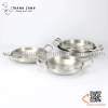 Chảo inox hai quai tròn màu trắng nhiều kích thước, Chảo inox lẩu khô Hàn Quốc