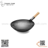 Chảo thép sâu lòng có tay cầm cán gỗ Hongkong, chảo thép carbon phủ chống dính
