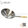 Chao inox đục lỗ , Vợt inox đục lỗ, chao xương inox cán gỗ, chao đục lỗ cán inox