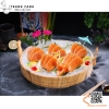 Chậu vân gỗ chất liệu nhựa ABS có tay cầm bày ca hồi, sashimi, hải sản cao cấp