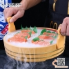 Chậu vân gỗ chất liệu nhựa ABS có tay cầm bày ca hồi, sashimi, hải sản cao cấp