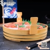 Chậu vân gỗ chất liệu nhựa ABS có tay cầm bày ca hồi, sashimi, hải sản cao cấp