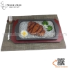 Đĩa nướng đá hình chữ nhật chuyên dụng cho steak và các món nướng phục vụ tại bàn, Khay đá nướng chữ nhật kèm đế gỗ,