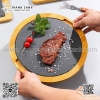 Đĩa đá đen khay đá đen kèm đế gỗ hình tròn để bày đồ ăn, chụp ảnh trang trí