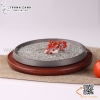 Khay đá nướng tròn kèm đế gỗ, Đĩa nướng đá hình tròn chuyên dụng cho steak và các món nướng phục vụ tại bàn