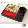 Khay nhựa đỏ đen đựng mỳ lạnh SOBA, khay mì lạnh soba kèm thảm tre chất liệu nhựa ABS