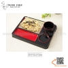 Khay nhựa đỏ đen đựng mỳ lạnh SOBA, khay mì lạnh soba kèm thảm tre chất liệu nhựa ABS
