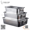 Khay inox chữ nhật có quai cầm hai bên và nắp đậy - nhiều size to nhỏ và độ sâu khác nhau