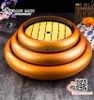 Khay bày gỏi cá hồi, đồ sống sashimi, sushi màu vàng dáng khum đặc trưng phong cách Nhật
