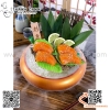 Khay bày gỏi cá hồi, đồ sống sashimi, sushi màu vàng dáng khum đặc trưng phong cách Nhật