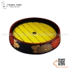 Khay sơn mài đỏ đen bày Sushi, Sashimi hình tròn hoa văn hoa cúc Nhật Bản