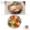 Khay sơn mài đỏ đen bày Sushi, Sashimi hình tròn hoa văn hoa cúc Nhật Bản
