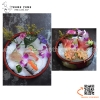 Khay sơn mài đỏ đen bày Sushi, Sashimi hình tròn hoa văn hoa cúc Nhật Bản