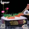 Khay nhựa sơn mài chuyên dụng bày Sushi , Sashimi, Cá sống màu đỏ đen hoa cúc phong cách Nhật