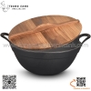 Nồi lẩu gang đen hai quai nắp gỗ, nồi lẩu gang nhà hàng phong cách Nhật