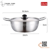 Nồi inox nấu mì các món soup món hải sản kèm nắp đậy màu bạc