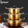 Nồi inox Hàn Quốc màu vàng, nồi inox mỳ cay màu vàng 5 kích thước khác nhau có nắp và hai quai cầm