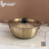 Nồi inox Hàn Quốc màu vàng, nồi inox mỳ cay màu vàng 5 kích thước khác nhau có nắp và hai quai cầm
