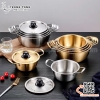 Nồi inox Hàn Quốc màu vàng, nồi inox mỳ cay màu vàng 5 kích thước khác nhau có nắp và hai quai cầm