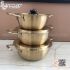 Nồi inox Hàn Quốc màu vàng, nồi inox mỳ cay màu vàng 5 kích thước khác nhau có nắp và hai quai cầm