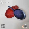 Đĩa nướng gang bầu dục có tay cầm, kiểu dángcách điệu ,chảo gang nướng hình bầu dục kèm đế gỗ