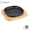 Đĩa gang sâu lòng, Đĩa gang nướng vuông cạnh tròn kèm đế gỗ cách nhiệt