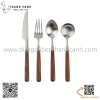 Bộ dao thìa dĩa thân gỗ cán tròn, set dao muỗng nĩa thân gỗ cao cấp