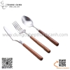 Bộ dao thìa dĩa thân gỗ cán tròn, set dao muỗng nĩa thân gỗ cao cấp