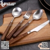 Bộ dao thìa dĩa thân gỗ cán tròn, set dao muỗng nĩa thân gỗ cao cấp