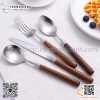 Bộ dao thìa dĩa thân gỗ cán tròn, set dao muỗng nĩa thân gỗ cao cấp