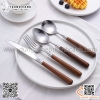 Bộ dao thìa dĩa thân gỗ cán tròn, set dao muỗng nĩa thân gỗ cao cấp