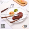 Bộ dao thìa dĩa thân gỗ cán tròn, set dao muỗng nĩa thân gỗ cao cấp