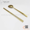 Thìa Đũa inox Hàn Quốc màu vàng, thân dẹt, Thìa inox, muỗng inox cán dẹt màu đồng, Đũa inox đặc màu vàng