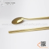 Thìa Đũa inox Hàn Quốc màu vàng, thân dẹt, Thìa inox, muỗng inox cán dẹt màu đồng, Đũa inox đặc màu vàng